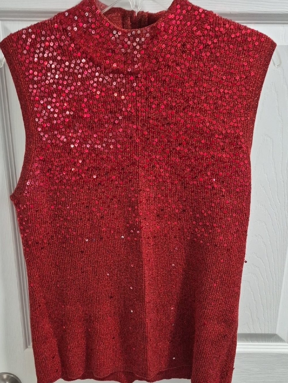 Investments Red Sequin Sleeveless Knit Top